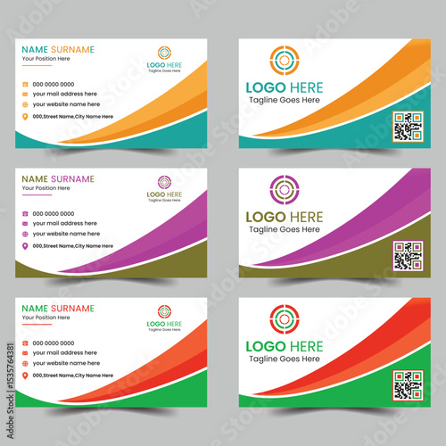 Corporate business card design template set.