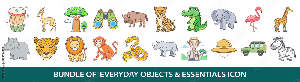 Obraz premium Collection of twenty colorful wildlife and safari themed vector icons illustration