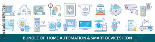 Collection of 20 colorful icons representing home automation and smart devices