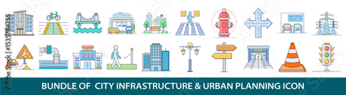 Pack of 20 City Infrastructure and Urban Planning Colorful Icon Set Design