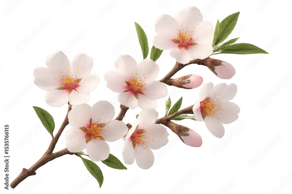 Obraz premium Almond tree branch with delicate pink and white blossoming flowers, flowering against soft transparent backdrop