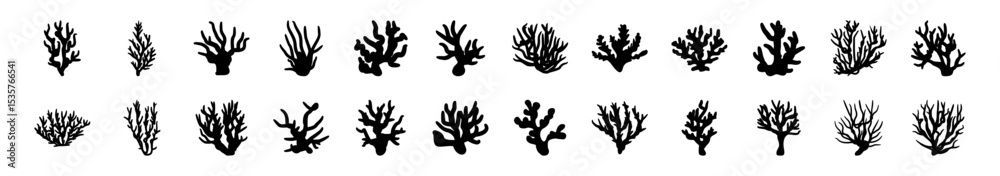 Fototapeta premium Hand Drawn Underwater Coral Reefs with Colorful Tropical Fish – Marine Ocean Life Illustration