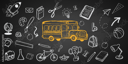 Back to school doodles in chalkboard background