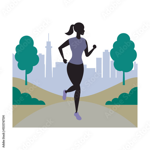 Female Runner In Dawn Fog Path
