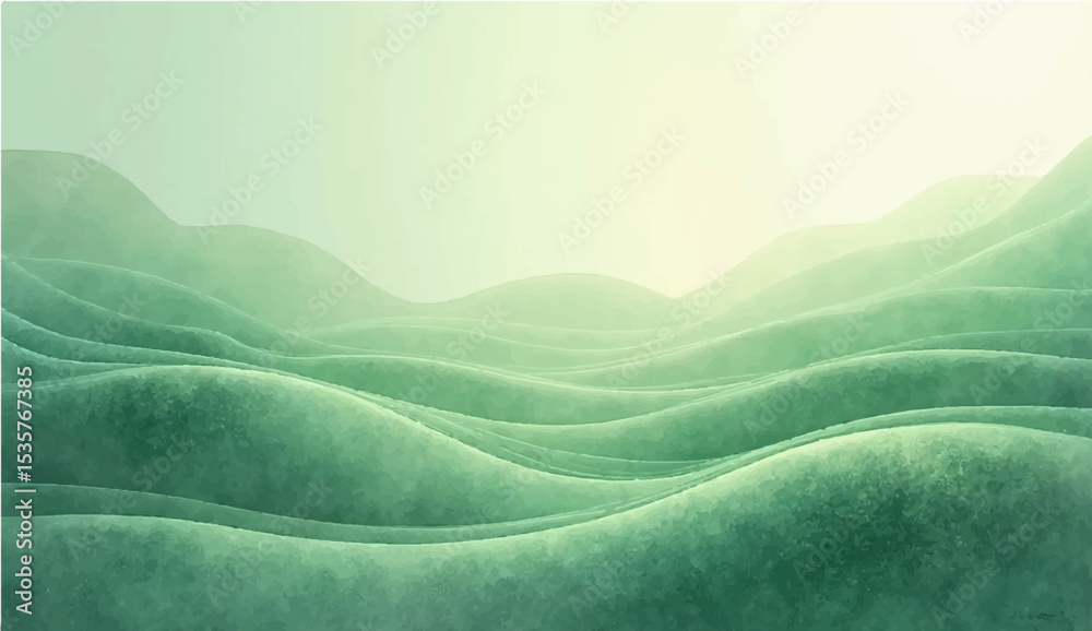 Obraz premium Soft green gradient abstract background with flowing curves and grain texture.