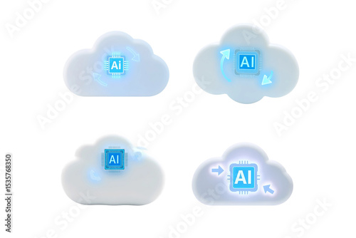 Four ai cloud computing icons isolated on transparent background
