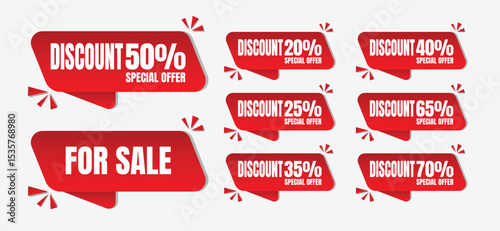 Red Sale Banners with Discount Percentages and Special Offer Text
