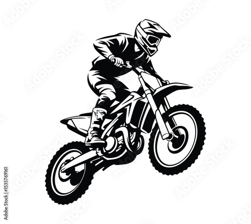 Off-Road Motorcycle Racer Sketch, Stylized Vector for Print and Poster Design On White Background
