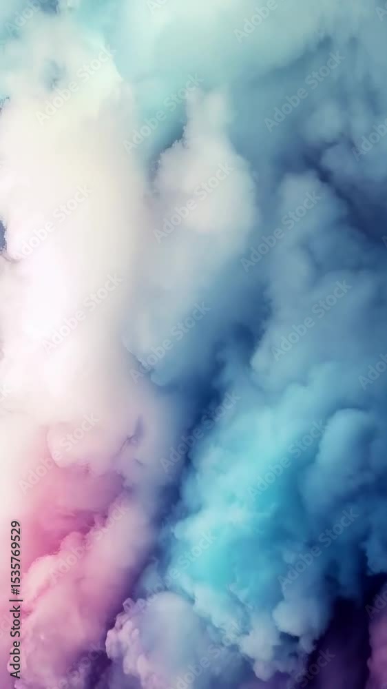 Slow-motion vertical video of soft, colorful clouds with pink, blue, and white hues. Perfect for cheerful story backgrounds, nature themes, or dreamy digital art.