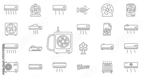 air conditioning, air conditioning icons, air conditioning system, hvac, hvac system, hvac equipment, cooling, heating, ventilation, eco-friendly, thermostat, temperature control, fan, frost, snowflak