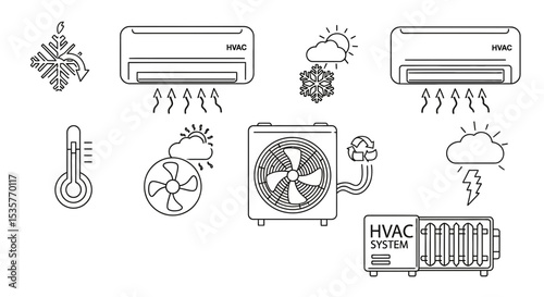 air conditioning, air conditioning icons, air conditioning system, hvac, hvac system, hvac equipment, cooling, heating, ventilation, eco-friendly, thermostat, temperature control, fan, frost, snowflak