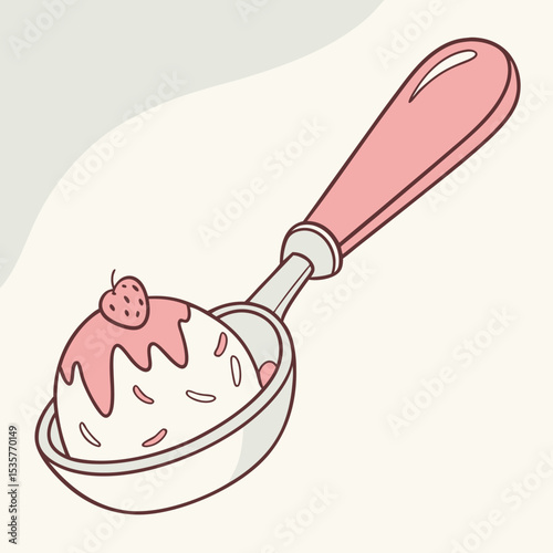 Ice cream scoop with strawberry topping in a pastel design  