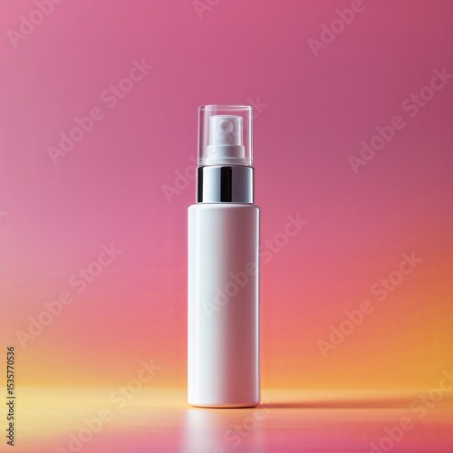 Cosmetic spray bottle mockup on pink gradient backdrop