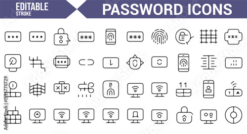 Modern security and password icons for software design with mobile and wifi features.