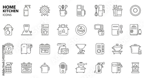home kitchen, kitchen appliances, kitchen utensils, kitchen gadgets, kitchen equipment, kitchen tools, cooking icons, food preparation, dish washing, cleaning supplies, home decor, furniture, editable