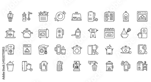 home kitchen, kitchen appliances, kitchen utensils, kitchen gadgets, kitchen equipment, kitchen tools, cooking icons, food preparation, dish washing, cleaning supplies, home decor, furniture, editable