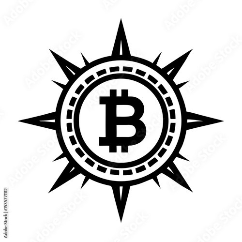 Bitcoin circuit icon – vector illustration of digital cryptocurrency with blockchain connections, crypto mining, fintech, blockchain tech, decentralized network, electronic payment, and finance icon