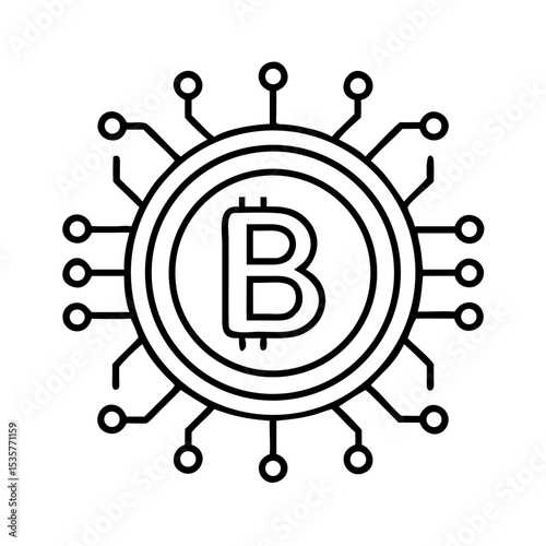 Bitcoin Circuit Icon – Digital Cryptocurrency Symbol with Blockchain Network Design