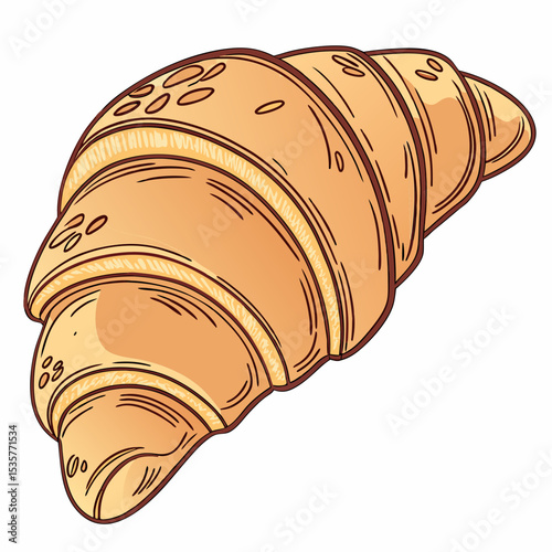 Freshly baked croissant in golden brown color  