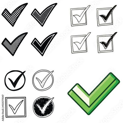 tick and yes icon set design 