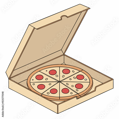 Pepperoni pizza in open delivery box on white background  