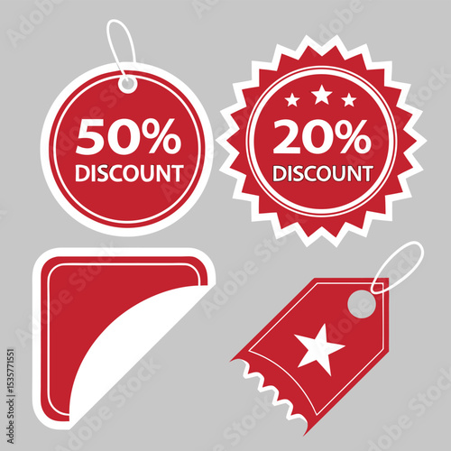 Nine red discount stickers sale labels badges