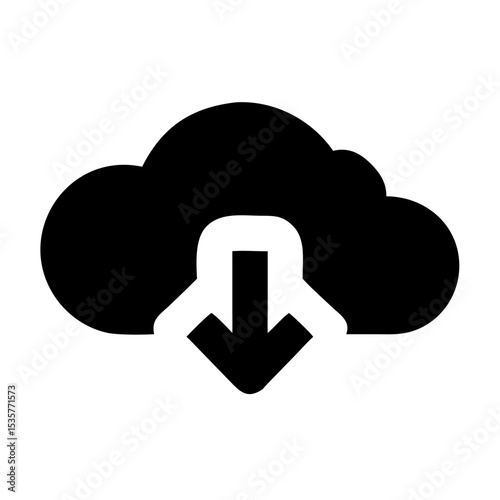 Cloud Download Icon – Black Vector Symbol for Data Storage, File Transfer, and Digital Acces
