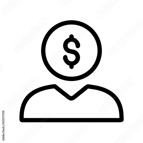 User with Dollar Icon – Black Business Person Money Symbol Vector for Finance, Investment, and Economic Design