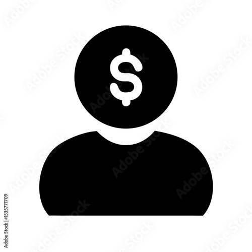 User with Dollar Icon – Black Business Person Money Symbol Vector for Finance, Investment, and Economic Design