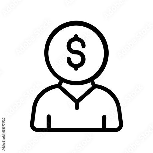 User with Dollar Icon – Black Business Person Money Symbol Vector for Finance, Investment, and Economic Design