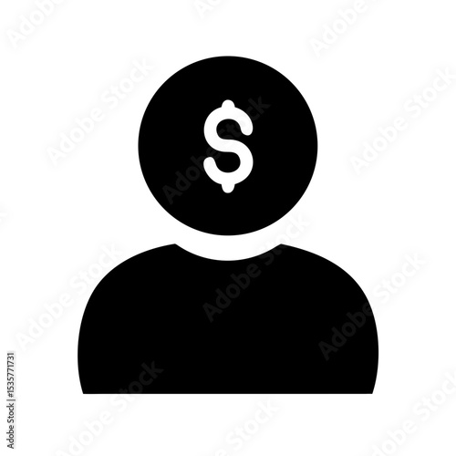 User with Dollar Icon – Black Business Person Money Symbol Vector for Finance, Investment, and Economic Design