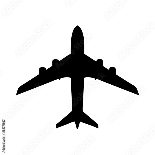 Airplane icon silhouette, black aircraft vector, jet plane shape, travel symbol, aviation clipart, airport graphic, simple flight outline, flying transport logo, air travel flat minimal design