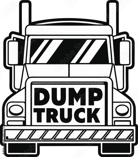 Bold Black and White Dump Truck Illustration Frontal View Sleek Lines and Modern Design Powerful Machinery Symbolizing Construction and Transportation Services Logo Ready