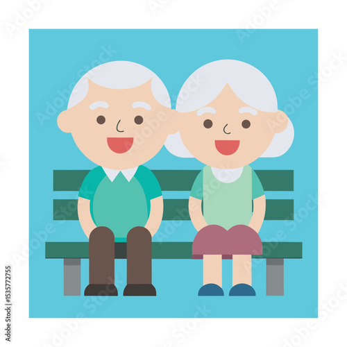 Cartoon Grandparents Smiling on Park Bench