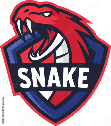 Ferocious Snake Mascot Logo Design Featuring an Angry Snake with Sharp Fangs and Bold Typography on a Shield Emblem