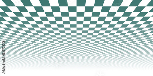 Abstract geometric mosaic chess background with perspective. Squared tile floor infinity futuristic copy space. Turquoise wall print