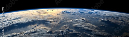 Earth's Curve Sunrise Cloudscape from Space, space photography, earth science