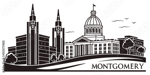 Silhouette of Montgomery Featuring Civil Rights Landmarks and Southern Architecture