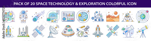 A diverse collection of 20 space exploration and technology themed vector icons