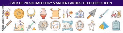 Collection of Archaeology and Ancient Artifacts Icons in a Variety of Styles