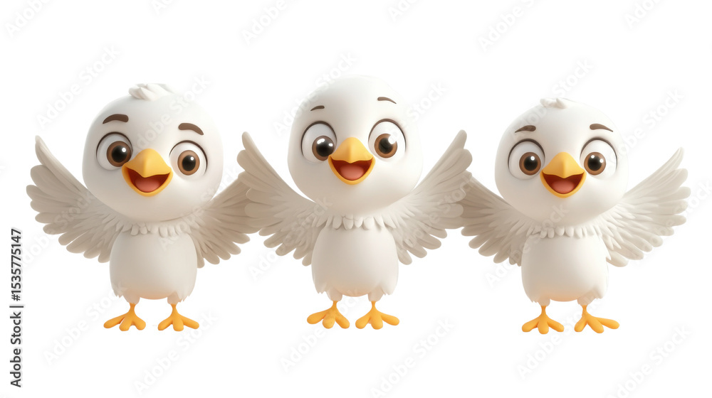 Fototapeta premium Multi-Pose 3D Baby Eagle Set on White Background – Realistic Young Bird Model for Wildlife Illustration, Educational Design, and Animal Concept Art