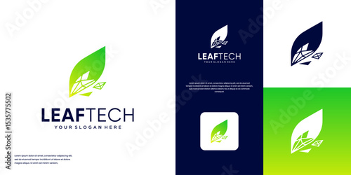 Leaf logo with the concept of modern technology, environmentally friendly, recycled energy, graphic design illustration.