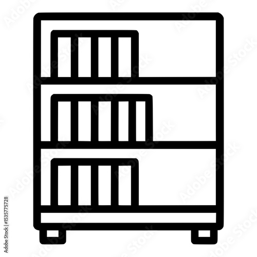 Minimal thin line bookshelf icon vector for storage and organization