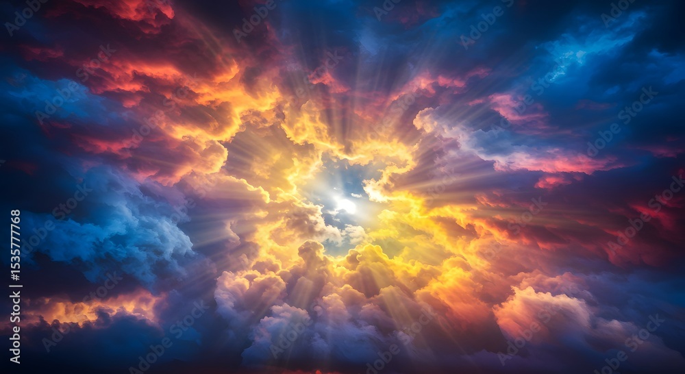 Fototapeta premium A divine or heavenly light shining from the heavens, symbolizing hope, revelation, or a spiritual awakening. AI generated. 