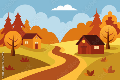 autumn landscape with houses