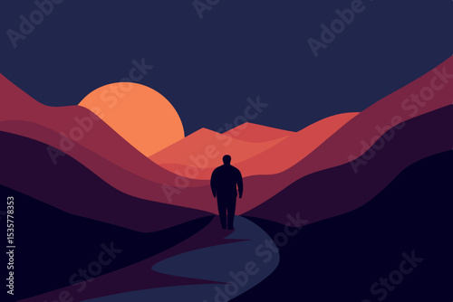 silhouette of a man walking on the mountain