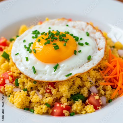 Hearty Brazilian Couscous with Fried Egg and Fresh Garnishes