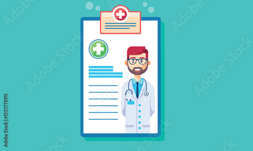 Doctor profile on medical report clipboard