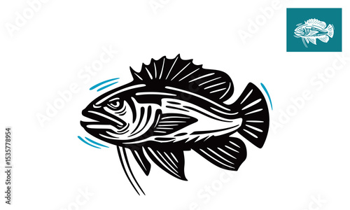big tilapia fish fresh water logo, silhouette of great wild river fish swimming vector illustrations