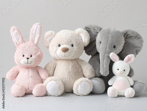 A group of stuffed animals sitting next to each other stuffed an